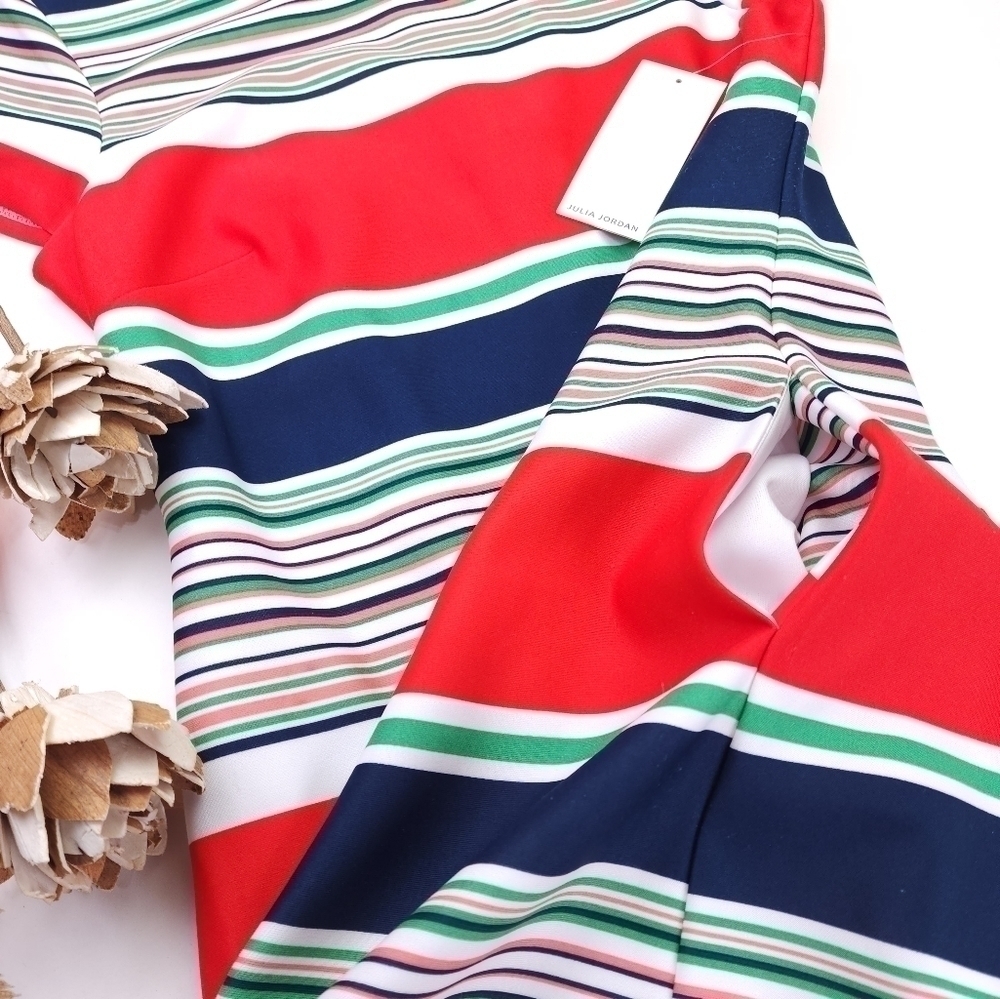 New Julia Jordan Red Navy, Green White Striped Dress Sz 4 - Picture 3 of 11